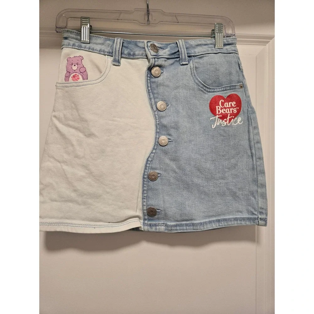 Justice x Care Bears Girls Denim Jacket Skirt Set Light Wash Two-Tone L 12/14